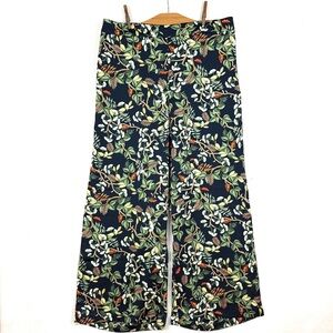 NWT LOFT Satin Wide Leg Pants Floral Botanical Print Green Navy Large